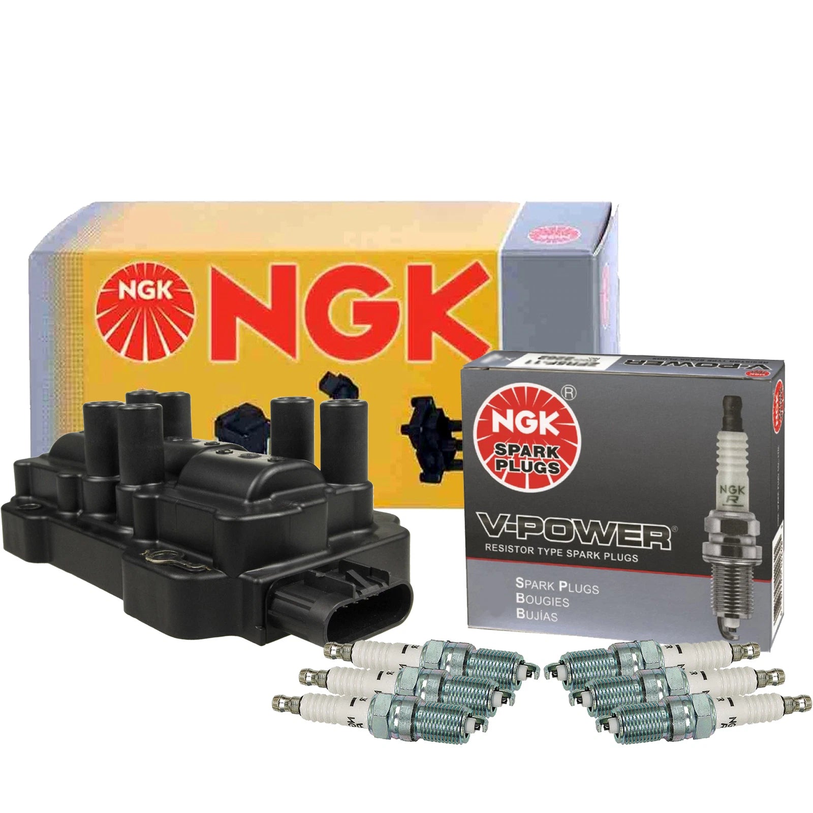NGK DIS Ignition Coil & 6 V-Power Spark Plugs Kit for Buick Chevy GMC Pontiac