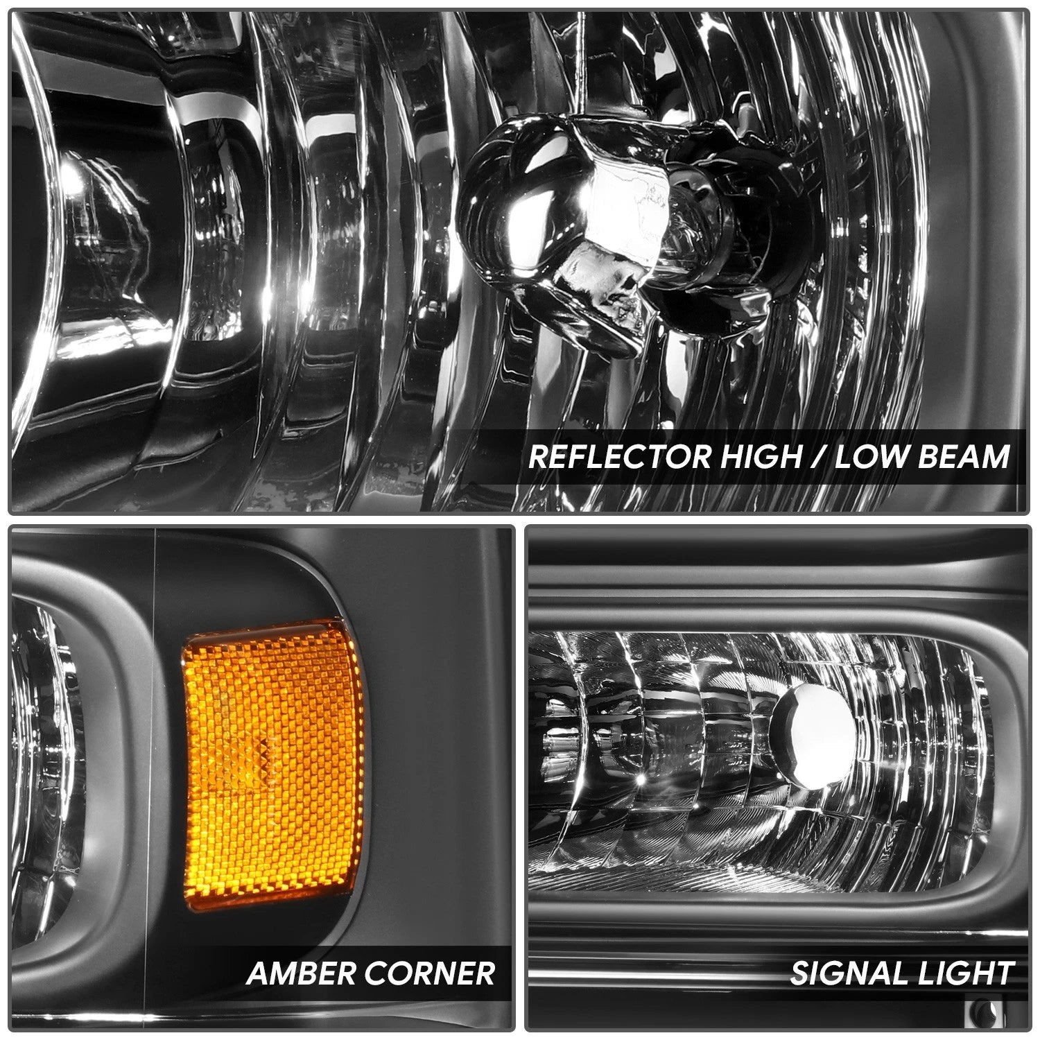 Headlight Lamps for Ford F-250 F-350 F-450 F-550 Super Duty (1999–2004) Black/Amber