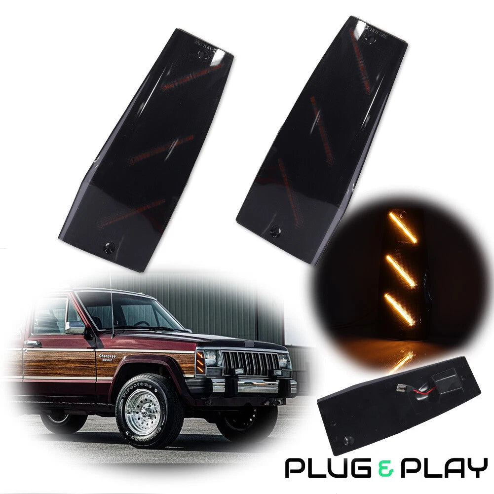 2X Smoked Amber LED Front Vertical Side Markers for Jeep Cherokee XJ