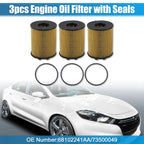 3X Engine Oil Filter with Seals No.68102241AA/73500049 for KIA II (2011–2016)