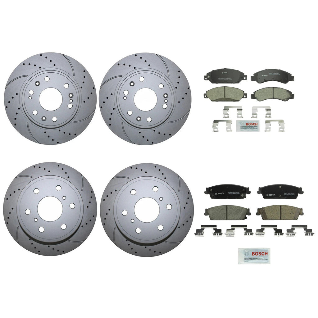 Front Rear Brake Kit with Drilled Rotors & Bosch Ceramic Pads for Cadillac Chevy GMC