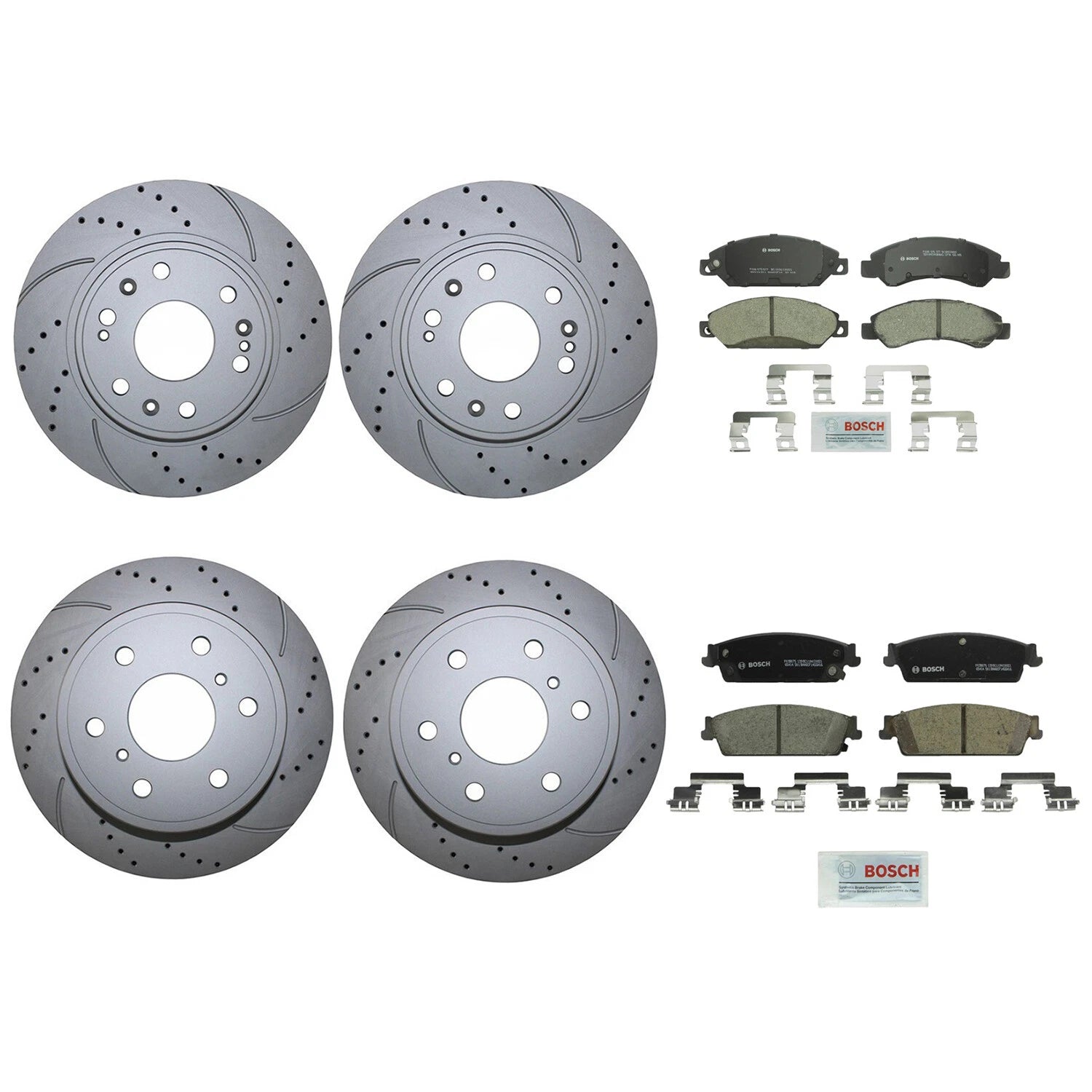 Front Rear Brake Kit with Drilled Rotors & Bosch Ceramic Pads for Cadillac Chevy GMC