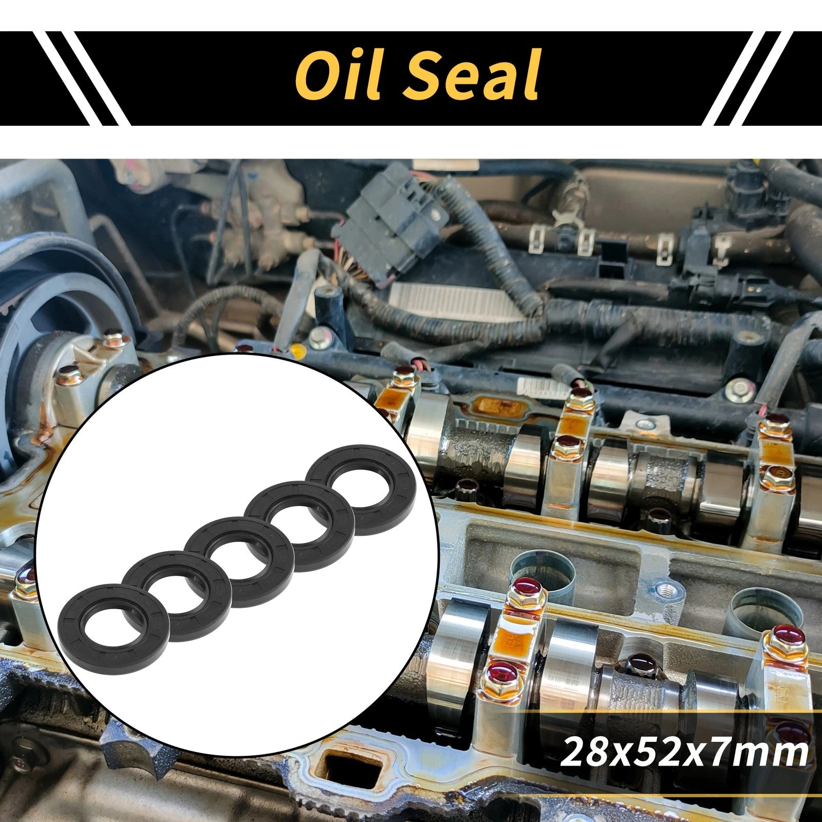 Set of 5 Oil Seal Ring 28x52x7mm NBR Rubber for Rotary Shaft