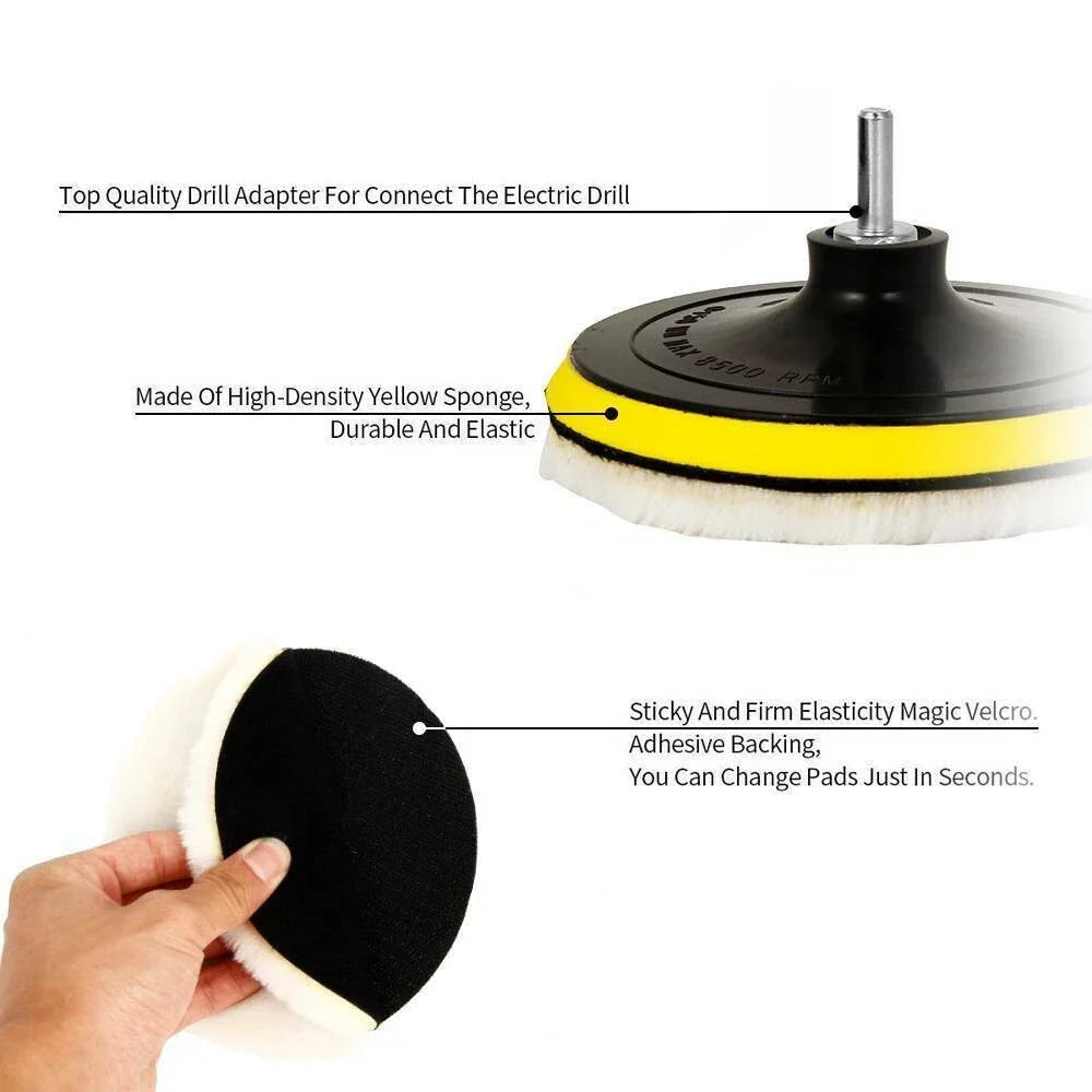 5 x Buffing Polishing Pads Wool Wheel Mop Kit for Car Polisher Drill Adapter
