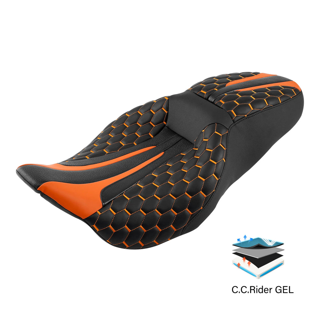 Gel Seat for Harley Electra Glide & Road Glide (2009–2023) Black/Orange