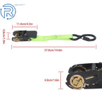 Set of 4 1" x 15' Tie Downs 2200lbs Ratchet Straps with S Hook Green