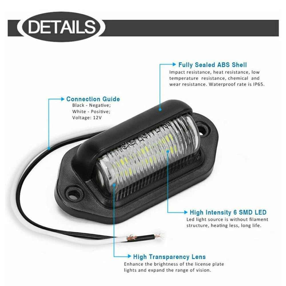 6 LED Waterproof License Plate Light for Car Boat Truck Trailer (12V)