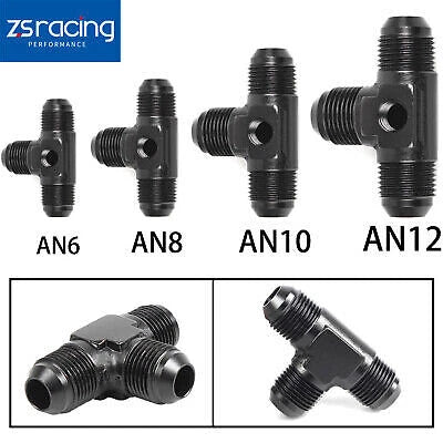 2X Black 3-Way Tee Hose Fitting Adapter AN6/8/10/12 Male for