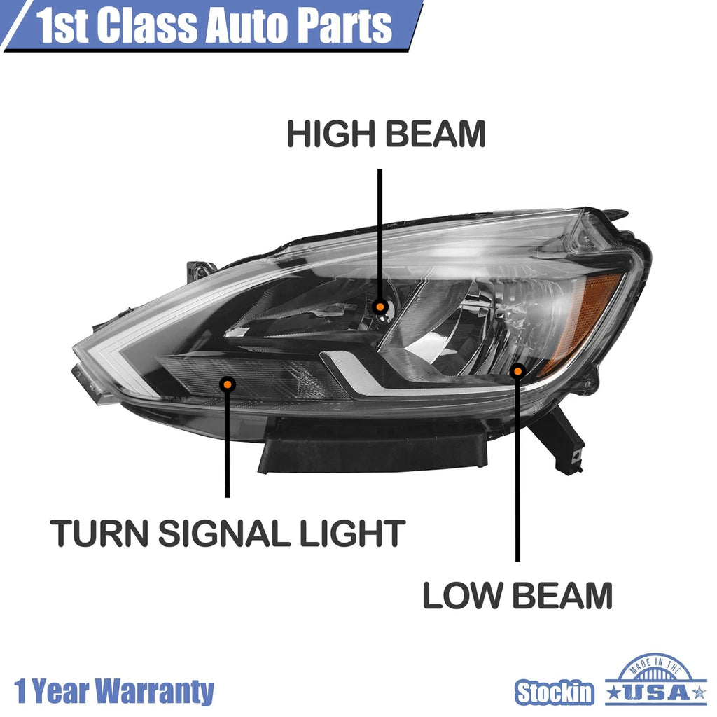 Left Driver Side Halogen Headlight for Nissan Sentra (2016-2018)
