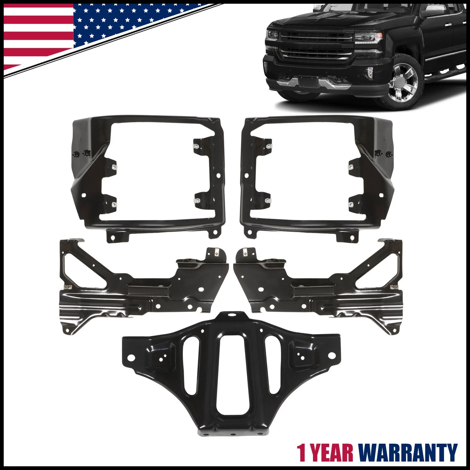 Bumper Support & Mount Bracket Set for Chevrolet Silverado 1500 (2016–2018)