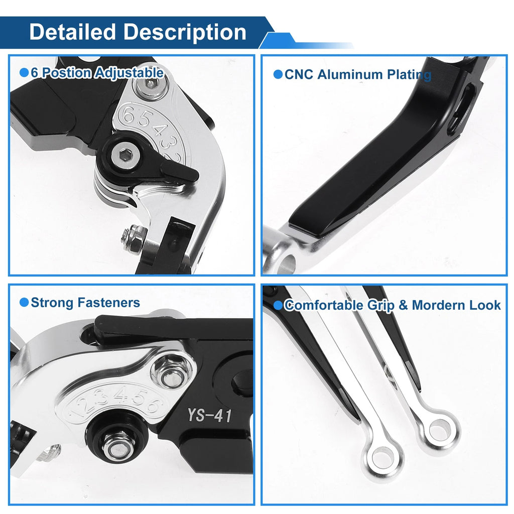 Adjustable Short Brake Clutch Levers for Suzuki GSXR150 (2017–2020) Silver Tone