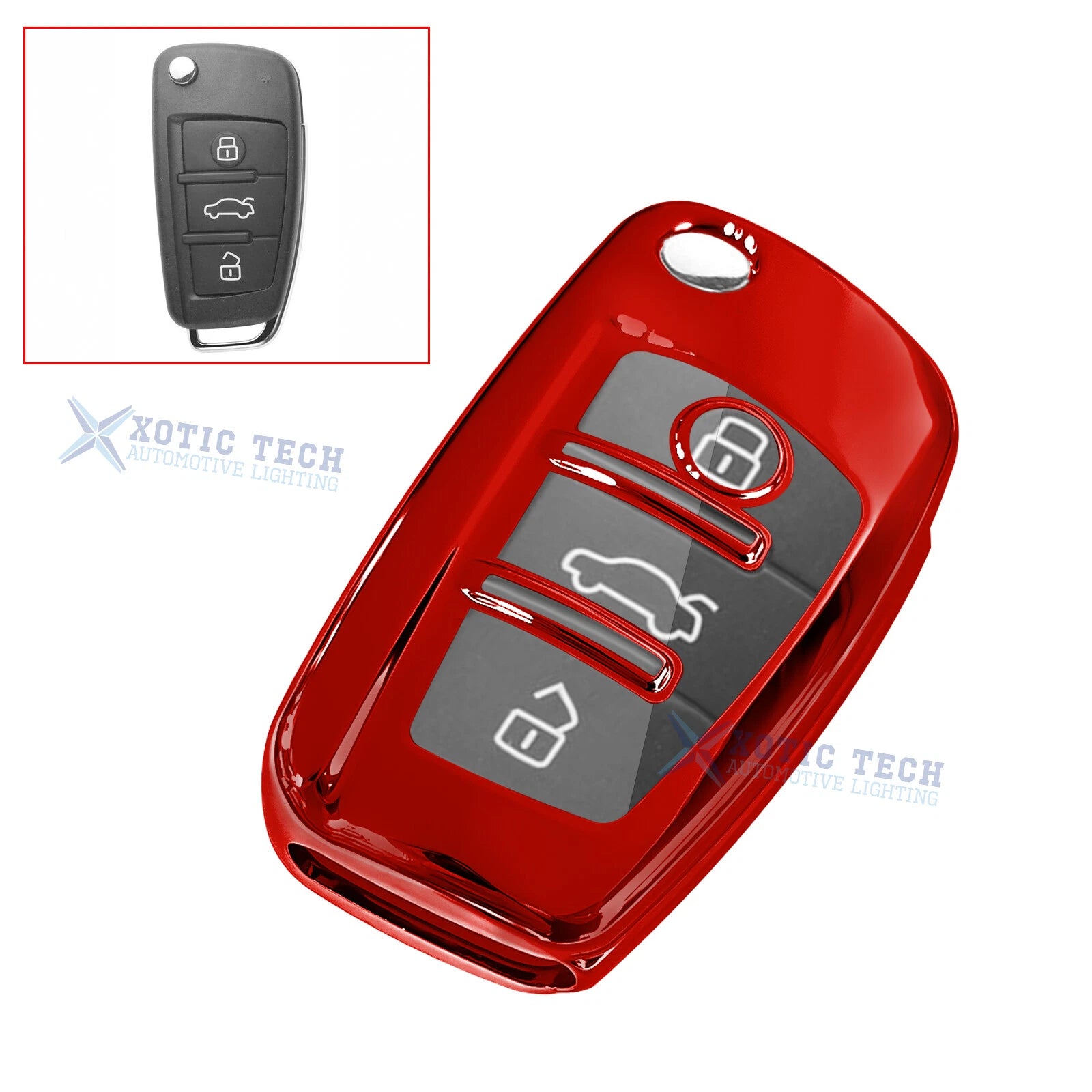 Glossy Red Anti-Dust Folding Key Fob Skin for Audi (3-Button) (2013–2016)