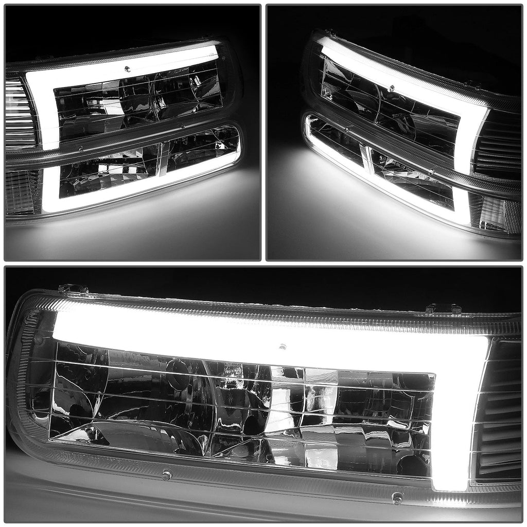 Pair of LED DRL Chrome/Smoked Headlight Bumper Lamps for Silverado Suburban (1999–2006)