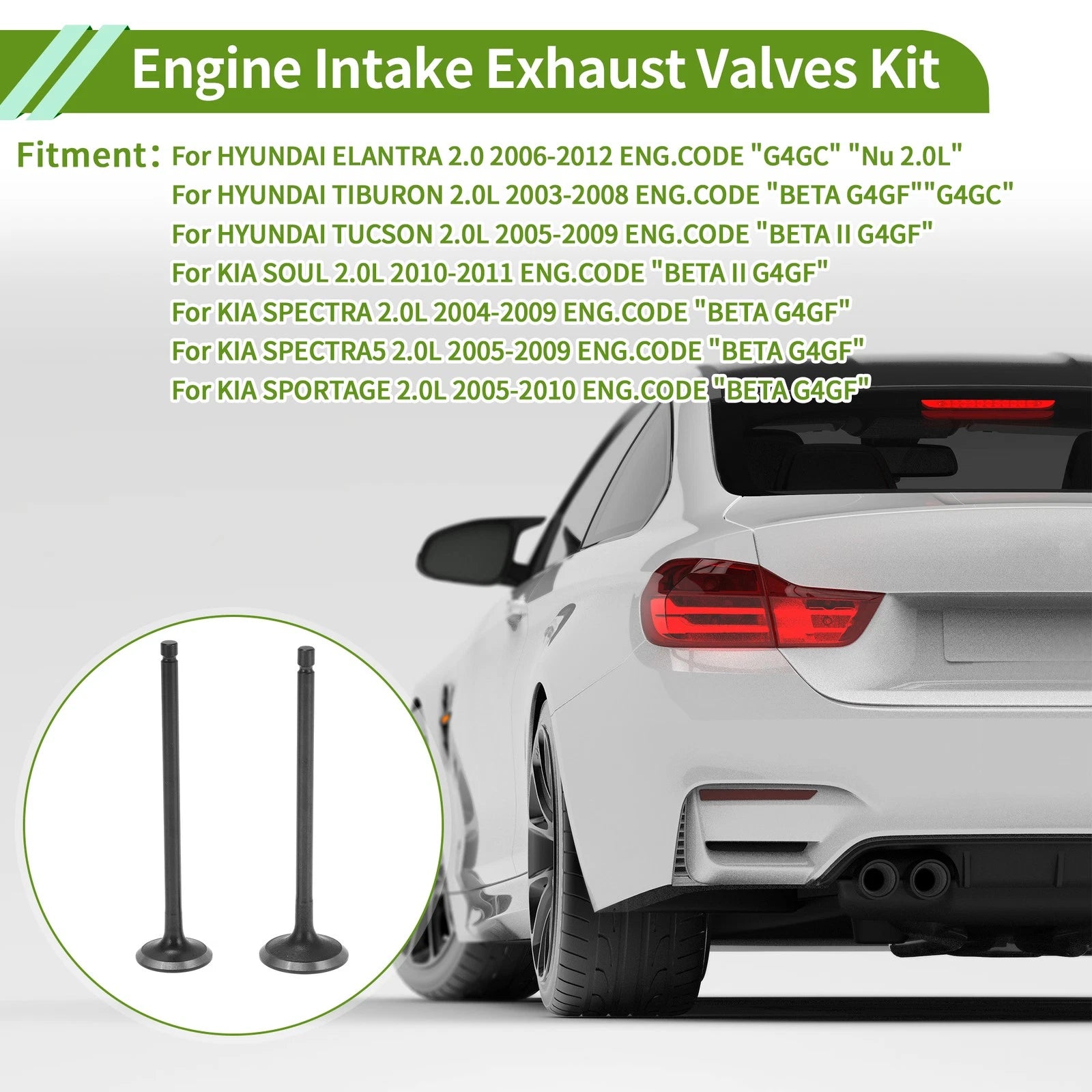 Set of 4 Engine Intake Exhaust Valves Kit for Hyundai Elantra (2011–2016)