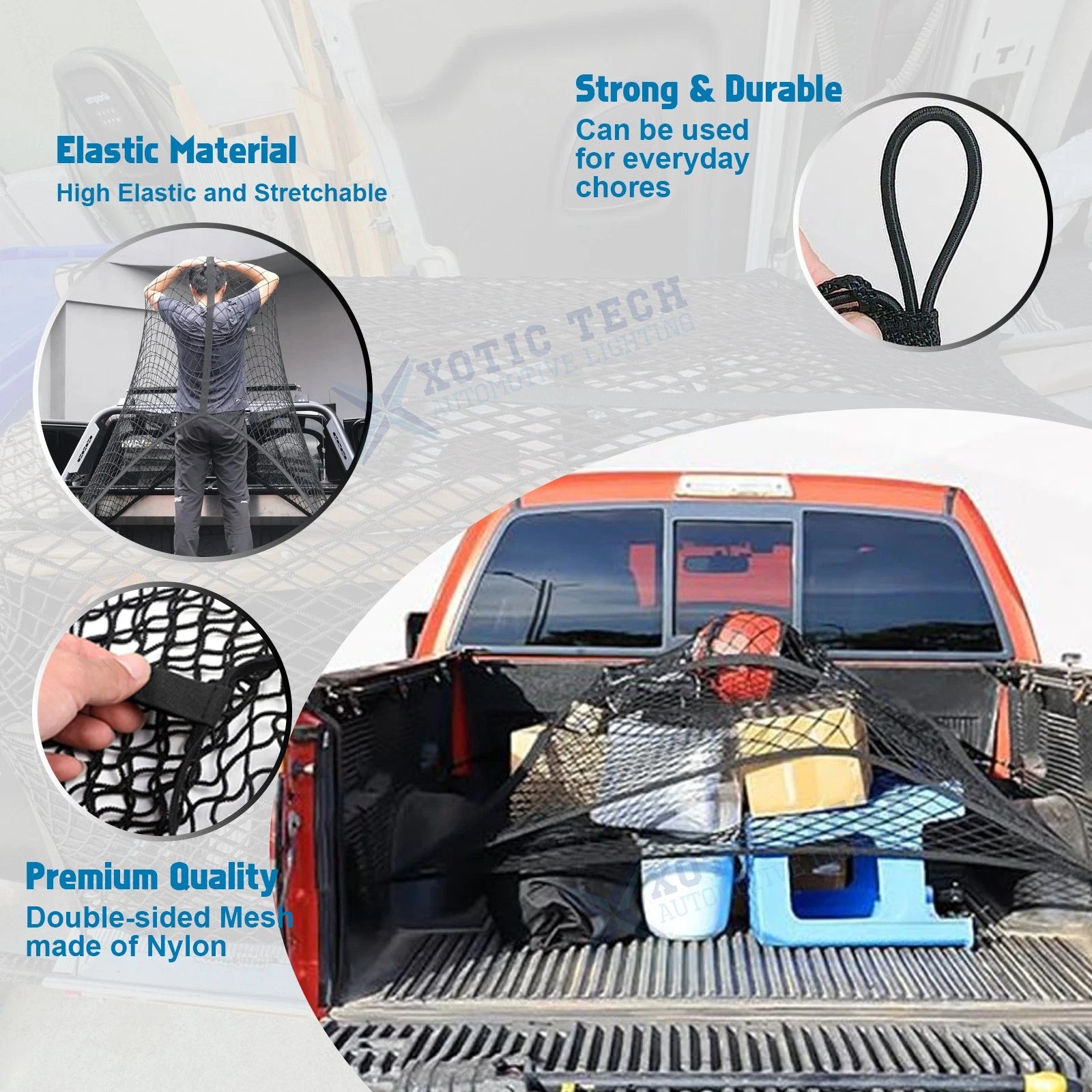 Truck Bed Bungee Cargo Net Stretchable Mesh Organizer for Camping (2019-2024)
