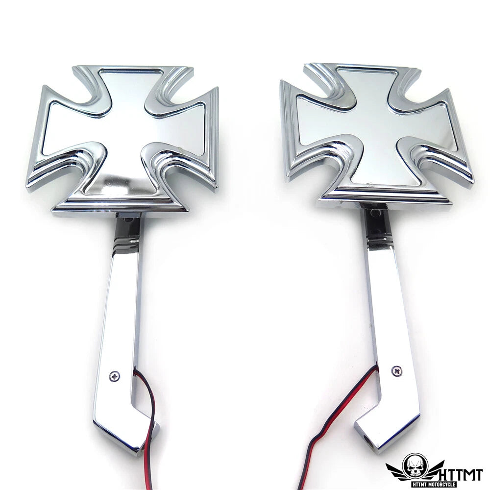 Set of 2 Chrome Billet Mirrors with LED Blinkers for Harley