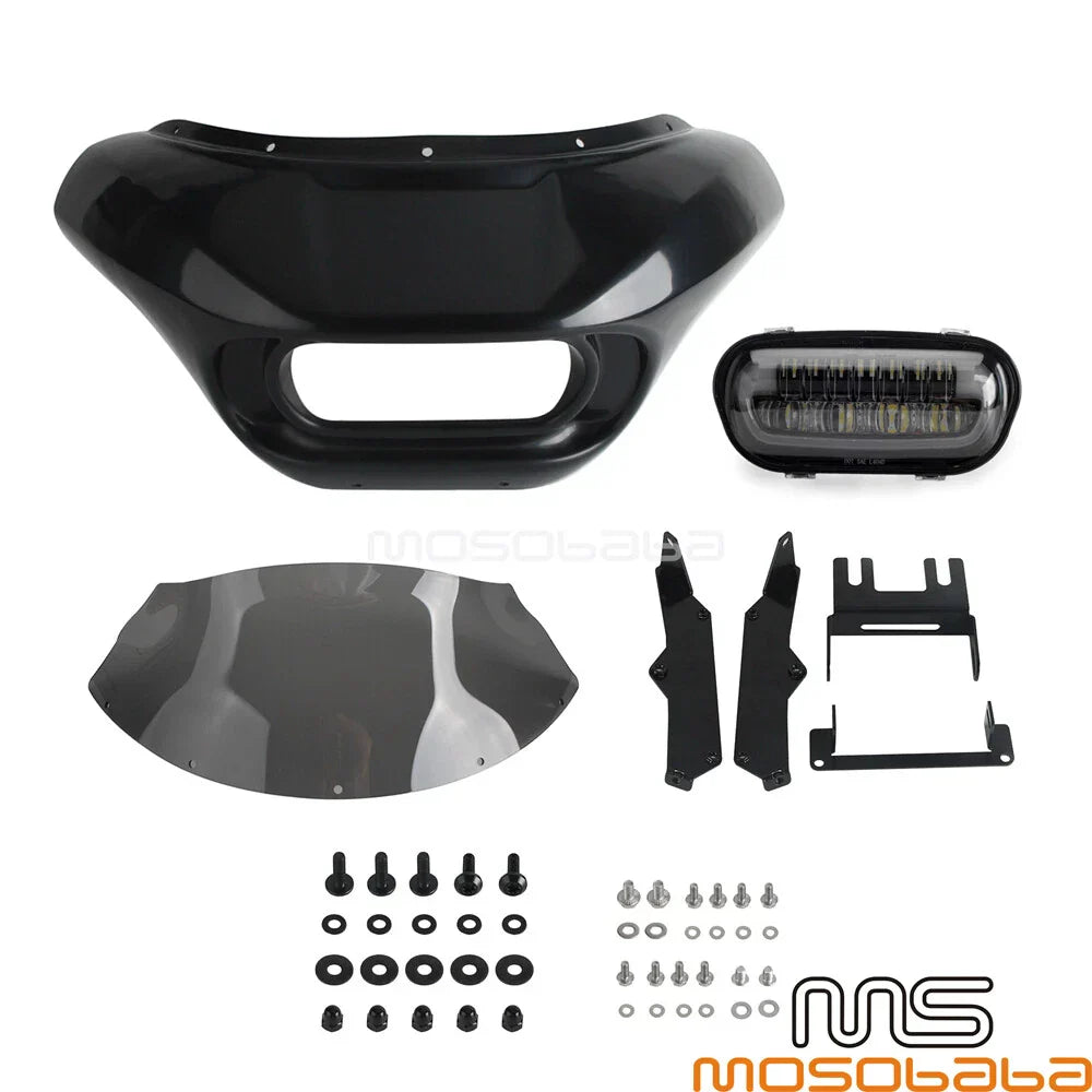 Headlight Fairing Windshield w/ LED Lamp for Harley Softail Fat Bob (2018-2023)