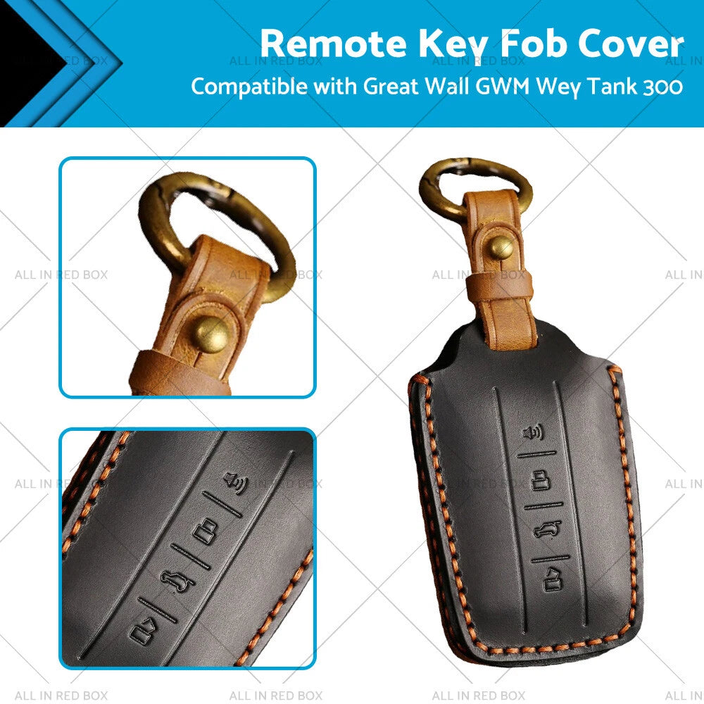 Leather Remote Key Fob Cover for Great Wall GWM Wey Tank 300 (2021–2023)