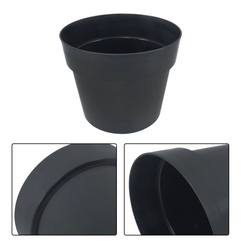 Set of 5 Gallon 12 Inch Black Plastic Round Pots for Plants