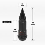 20Pc M12X1.5 Black JDM Cone Wheel Lug Nuts + Spline Lock + Spiked Cap