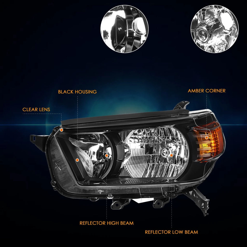 Left Side Headlight for Toyota 4Runner (2010–2013) Black/Amber