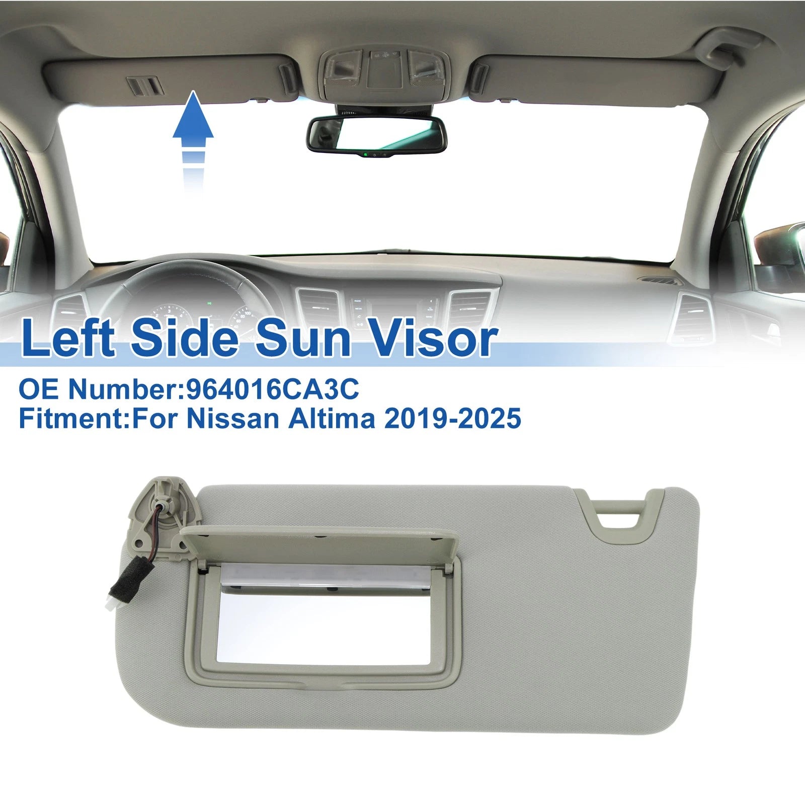 Left Side Sun Visor for Nissan Altima (2019–2025) Replaces 964016CA3C Grey