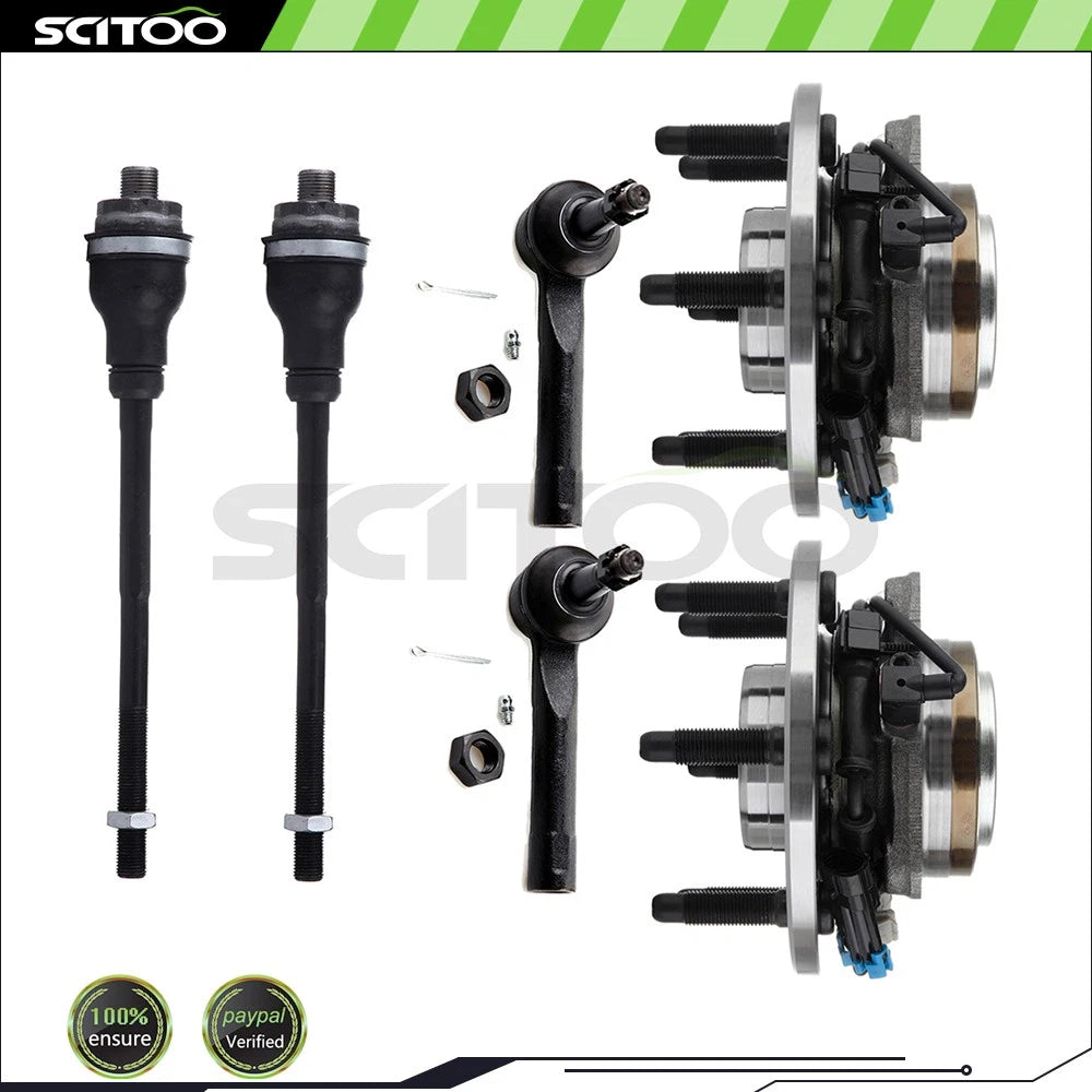 Set of 6 Front Steering Tie Rod End Links & Wheel Bearing Hubs for GMC Yukon (2000–2006)