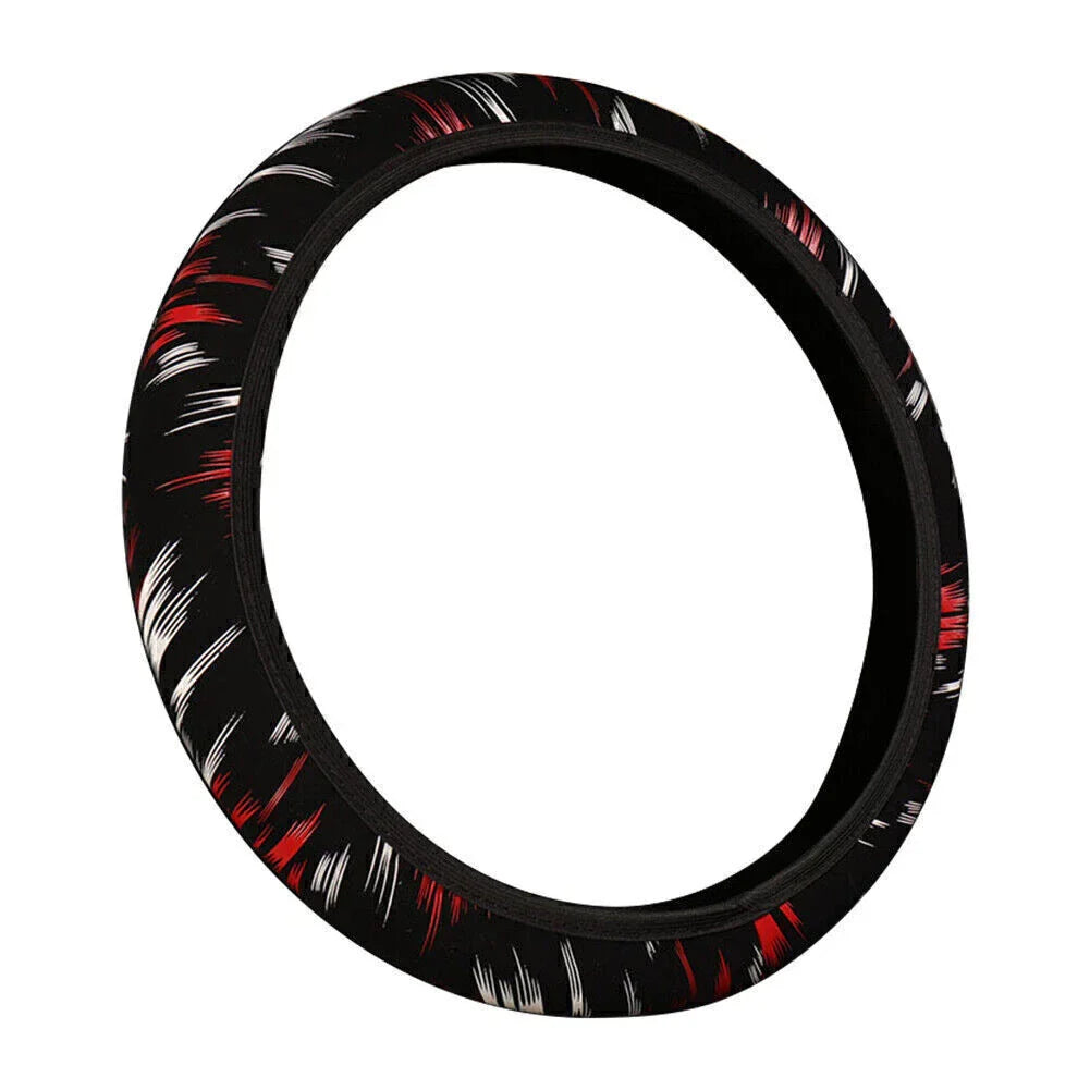 15" PU Leather Steering Wheel Cover for Car Accessories Black-Red