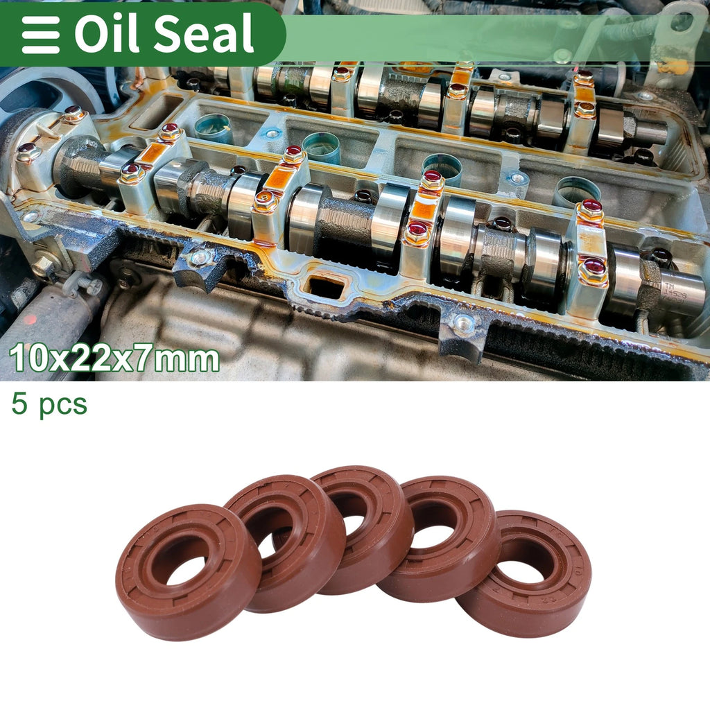 Set of 5 Oil Seals 10x22x7mm for Rotary Shaft (Fluorine Rubber)