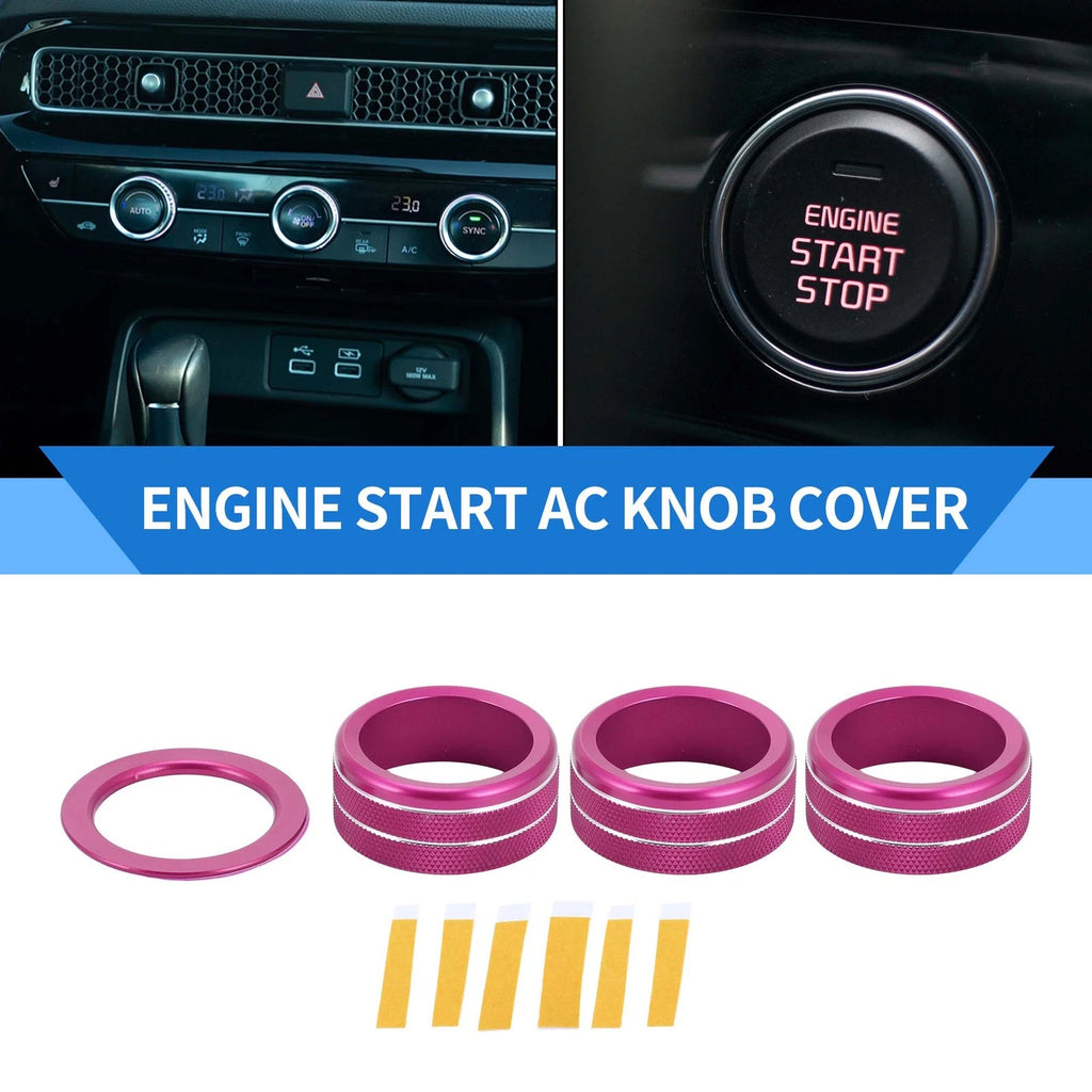 Set of 4 AC Engine Start Switch Knob Cover Ring for Honda Civic (2022–2024) Rose Red