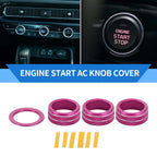 Set of 4 AC Engine Start Switch Knob Cover Ring for Honda Civic (2022–2024) Rose Red