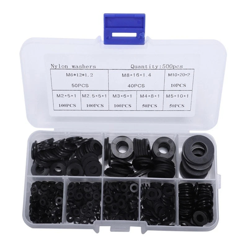 Set of 500 Nylon Gasket Washers for M2-M10 (Repair Kit)