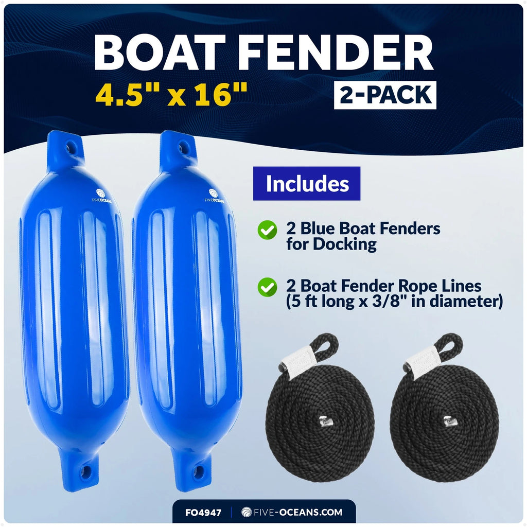 2-Pack Twin Eye Ribbed Boat Fenders 4.5 x 16-Inch, Blue