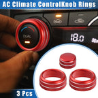 3 Pcs AC Climate Control Knob Rings for Chevrolet Corvette C6 (2005–2013) Red