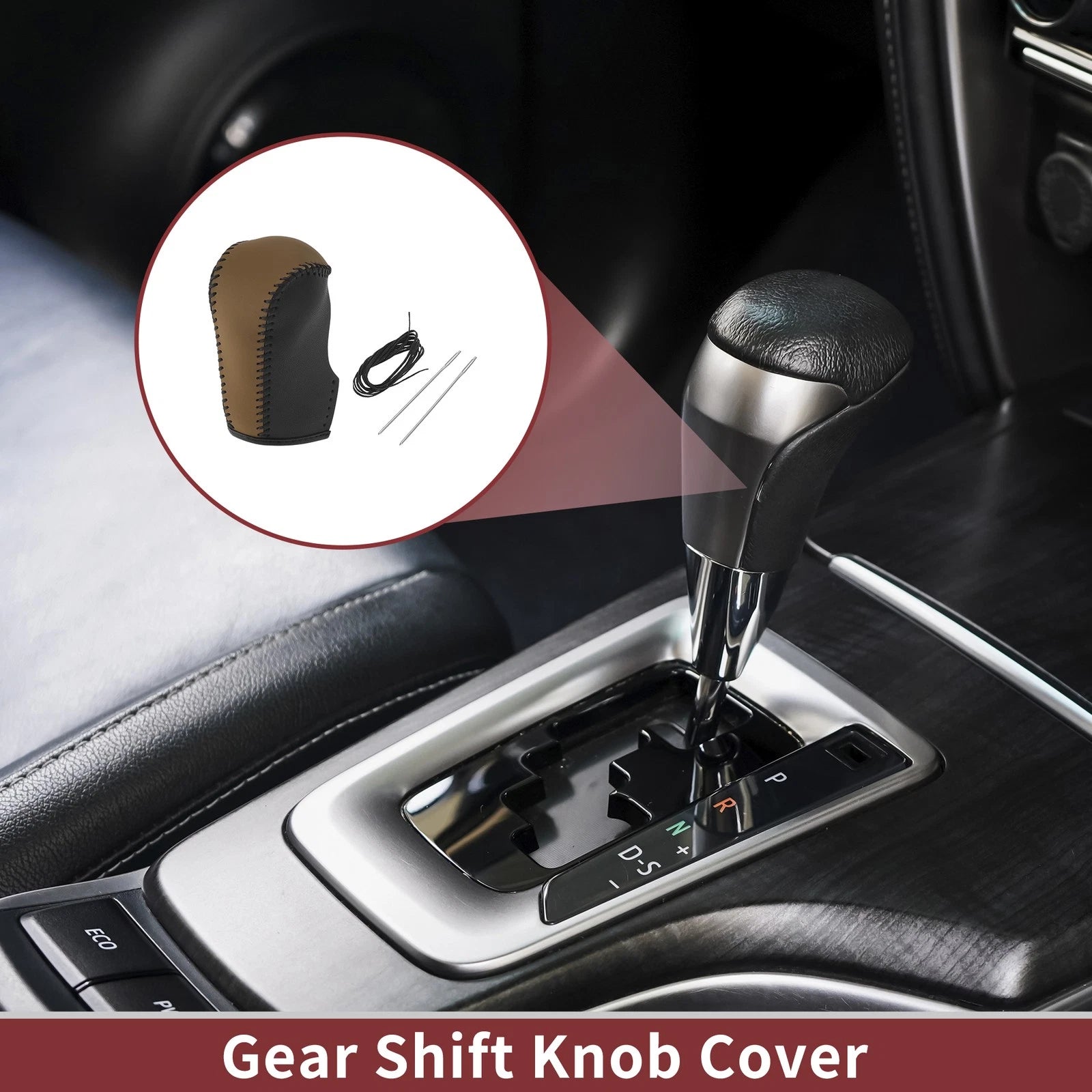 Gear Shift Knob Cover for Nissan Murano (2009–2013) Black Brown Faux Leather