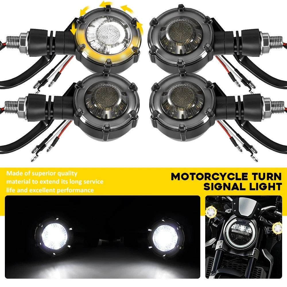 4X Amber White Smoked Bullet Turn Signal Lights for Motorcycle (12V)