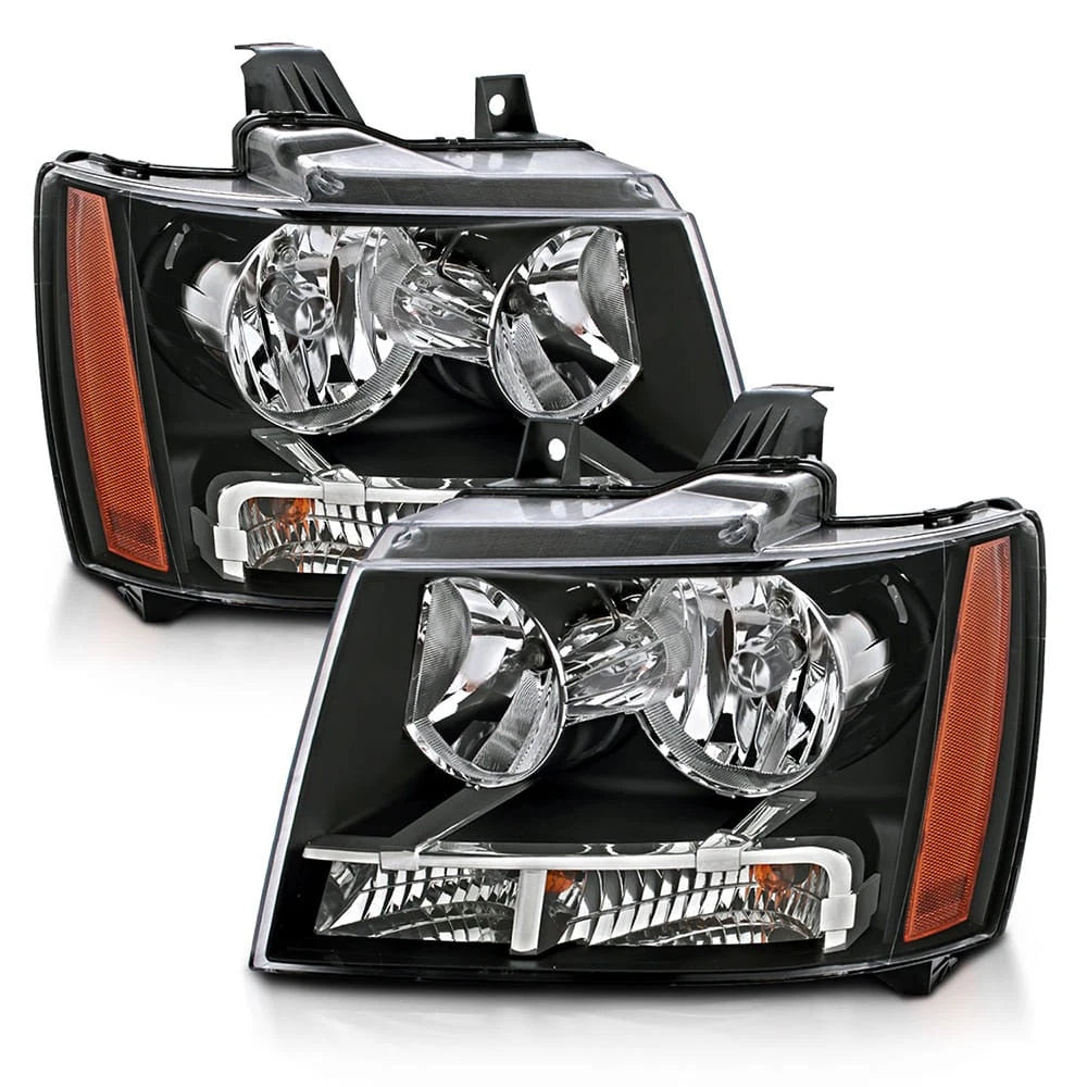 Crystal Headlight Set Black Clear Lens for 2007–2014 Chevrolet Tahoe