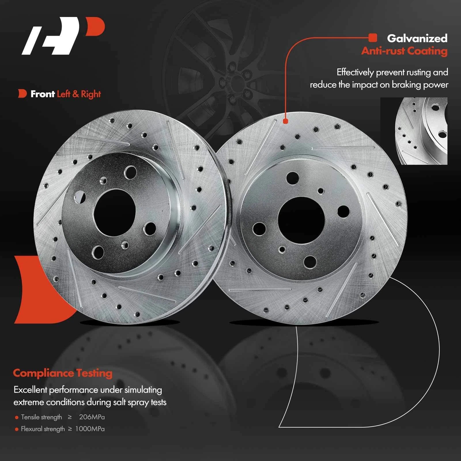 Front Side Drilled Brake Rotor & Ceramic Pads for Toyota Corolla (2014â2019)