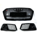 Front Honeycomb Mesh Grill + Fog Lamp Grilles for Audi Q5 SQ5 (2018–2019)