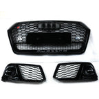 Front Honeycomb Mesh Grill + Fog Lamp Grilles for Audi Q5 SQ5 (2018–2019)