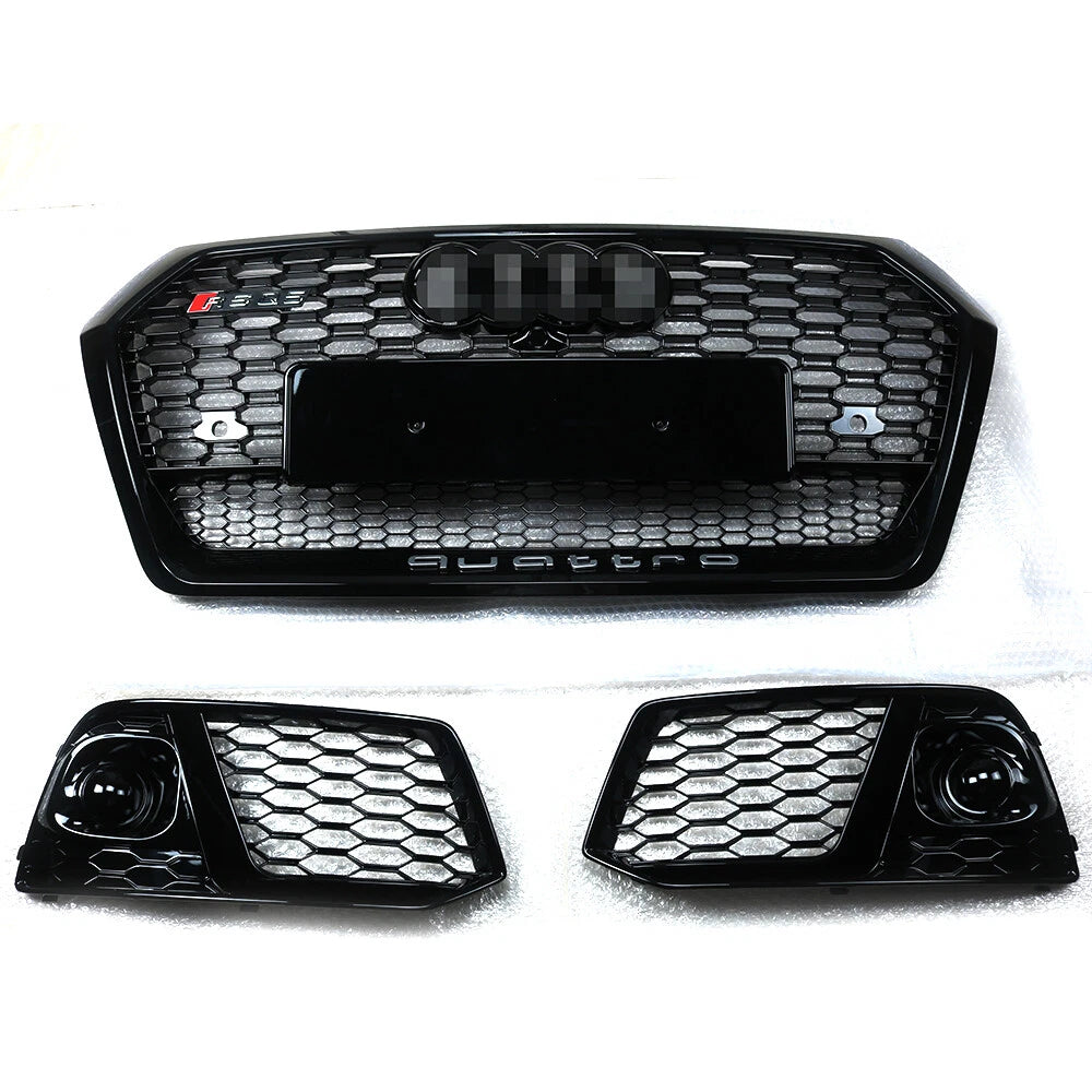 Front Honeycomb Mesh Grill + Fog Lamp Grilles for Audi Q5 SQ5 (2018–2019)