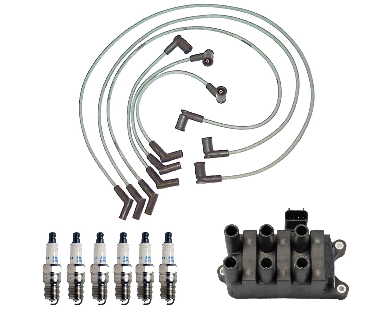 Denso Ignition Coil Wire Set & 6 Double Platinum Spark Plugs for Ford Mustang