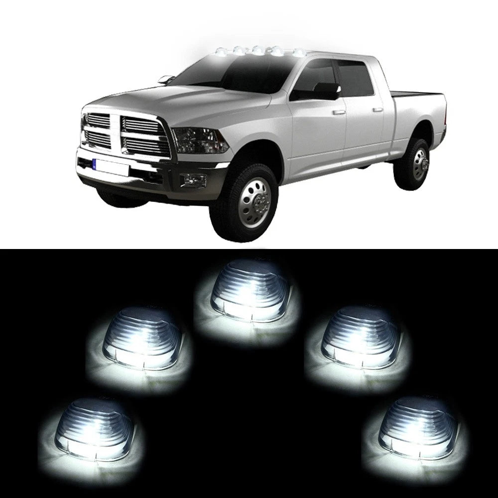 5x Smoke Lens Roof Cab Marker Lights + 5x White LED Bulb for Ford Pickup