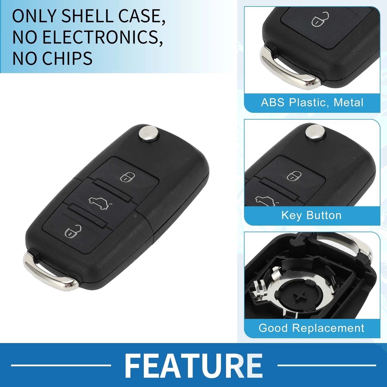 3 Button Keyless Entry Remote Fob Shell Case for Volkswagen Passat (2002–2005)