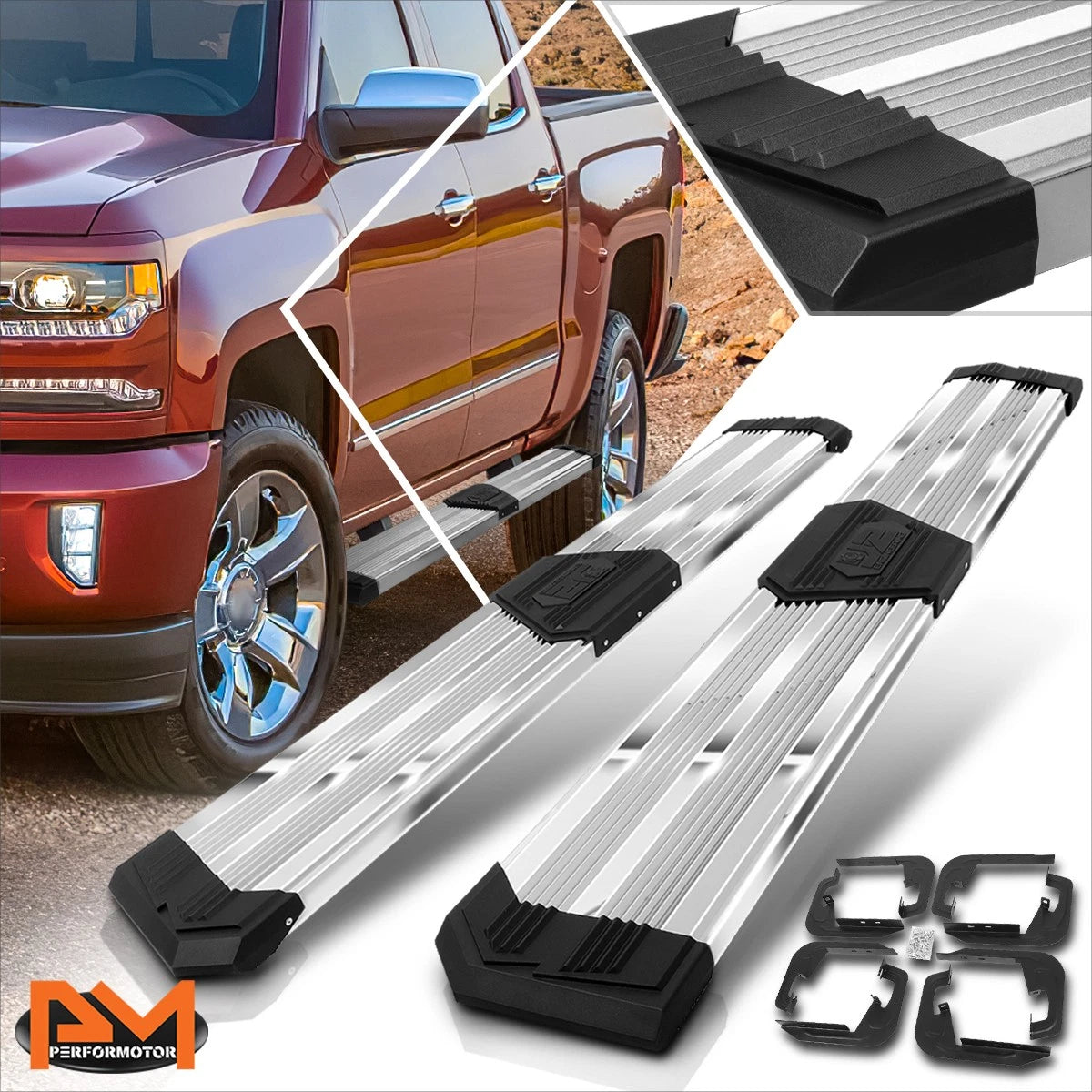 J2 10" Ridged Step Pad Running Board Chrome for Silverado/Sierra (2007–2019)