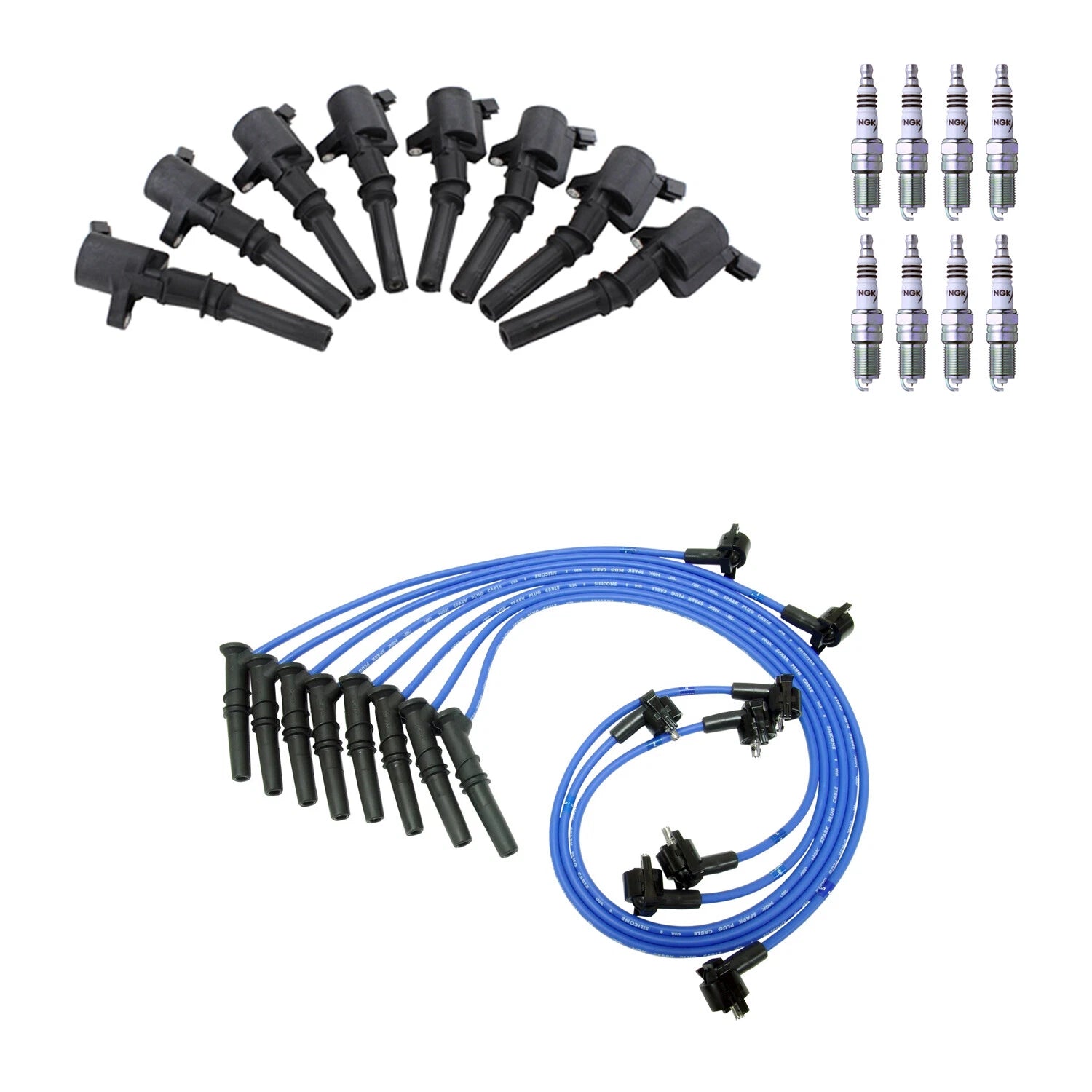 Set of 8 NGK Iridium Spark Plugs & Ignition Coil Wires for Town Car 4.6 V8 (1990–2011)