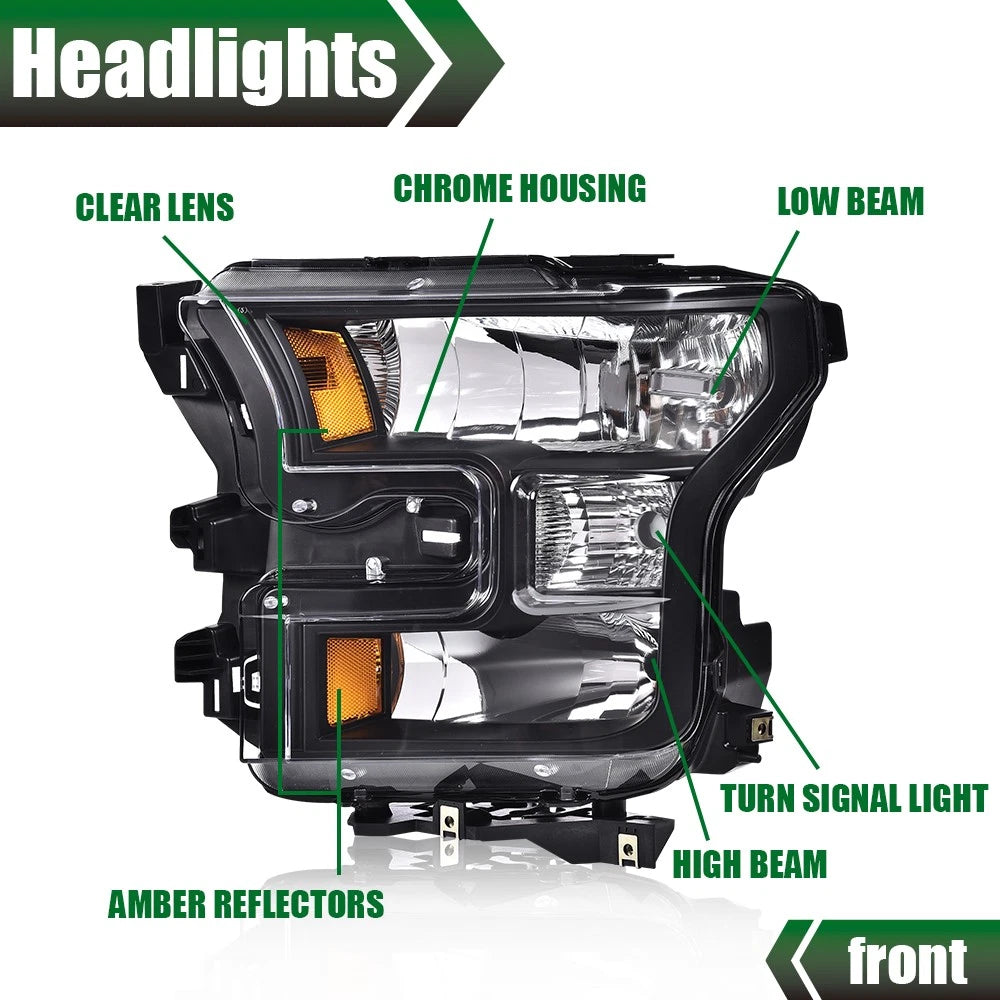 Set of 2 Headlights for Ford F150 (2015–2017)