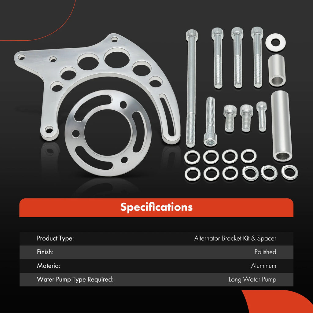 2X Aluminum Polished Alternator Bracket Kit for Chevy (Long Water Pump)