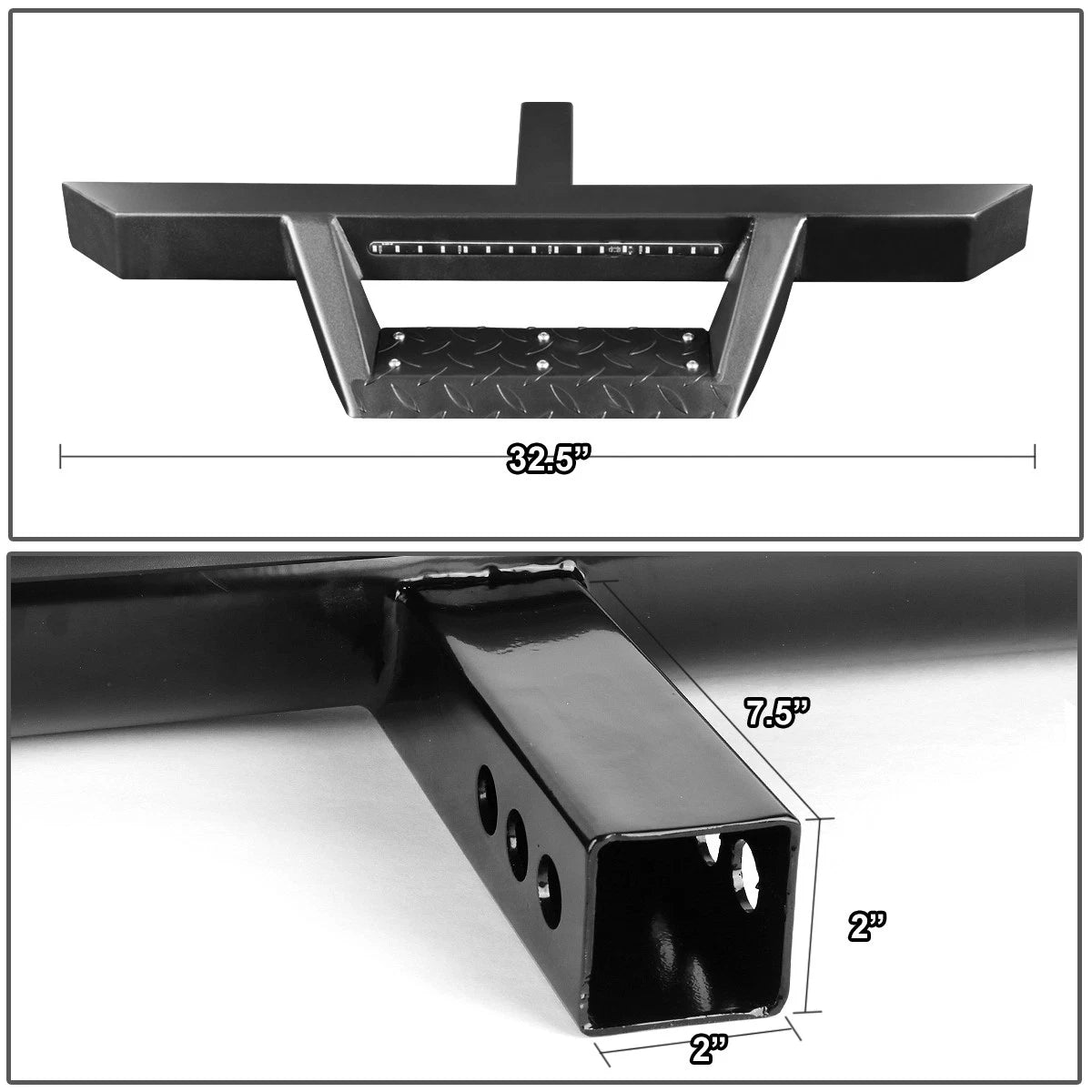 2" Tow Trailer Receiver Hitch Step Bar Bumper Guard w/LED for Universal
