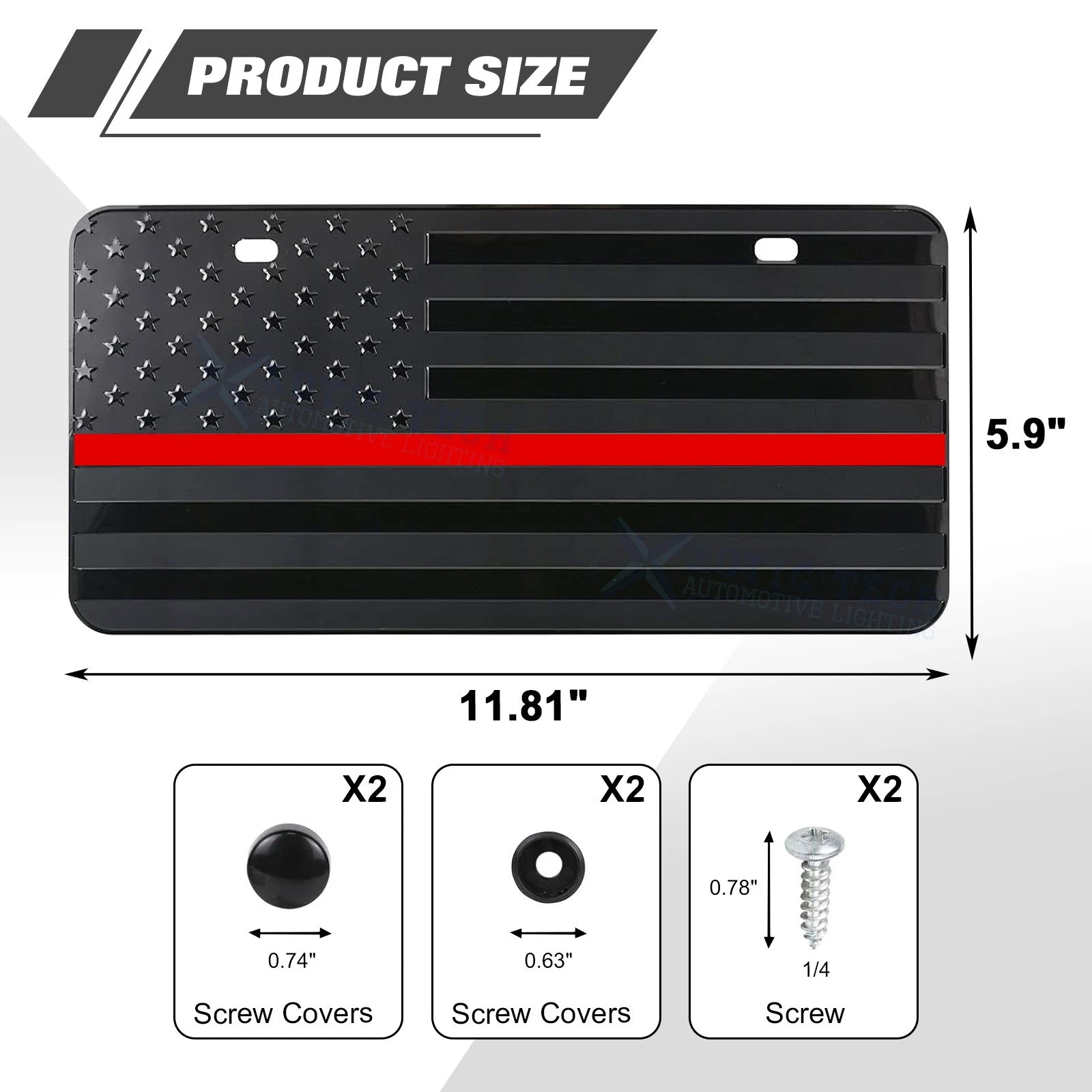 American Front Flag License Plate Vanity Gift for Red Line (-)